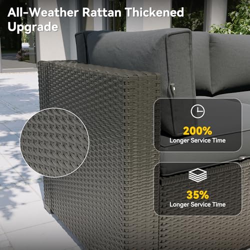 Aoxun Patio Furniture Set, 7 Piece Outdoor Sectional Sofas with Think Cushions, Wicker Rattan Outdoor Furniture Patio Conversation Set for Backyard, Garden Dark Grey