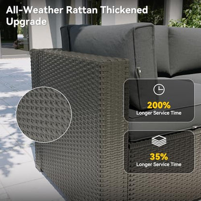 Aoxun Patio Furniture Set, 7 Piece Outdoor Sectional Sofas with Think Cushions, Wicker Rattan Outdoor Furniture Patio Conversation Set for Backyard, Garden Dark Grey