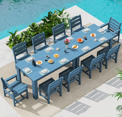 SERWALL 59" HDPE Outdoor Dining Set for 10, w/ 2 Tables & 10 Chairs, Blue