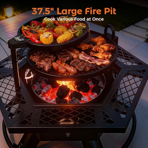 BALI OUTDOORS Fire Pit with BBQ, Outdoor Fire Pit for Wood Burning, Patio Firepits for Outside with Grill