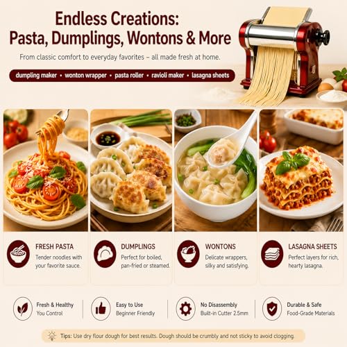 LEONEBEBE Electric Pasta Maker Machine, 135W Commercial Dough Sheeter with 2.5mm Blade, Adjustable 0.3-4mm Thickness, for Pasta, Dumplings – Restaurant & Home Use
