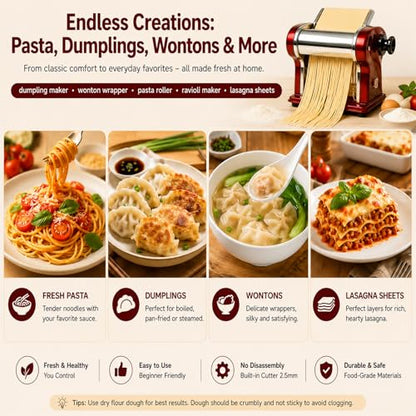 LEONEBEBE Electric Pasta Maker Machine, 135W Commercial Dough Sheeter with 2.5mm Blade, Adjustable 0.3-4mm Thickness, for Pasta, Dumplings – Restaurant & Home Use