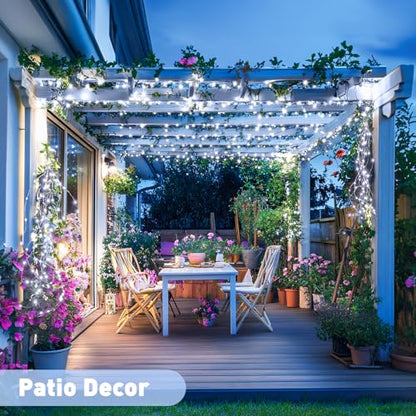 JMEXSUSS 2 Pack Solar String Lights Outdoor Waterproof, Each 33FT 100 LED Solar Fairy Lights Outdoor, 8 Modes White Christmas Light for Outside Yard Tree Patio Garden Wedding Christmas Decorations