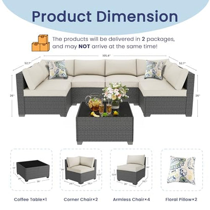 7 Piece Outdoor Patio Sectional Furniture Set, Modular Wicker Outdoor Couch