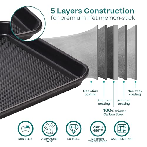 Baker's Secret Baking Sheet Pan Set, 3x Cookie Sheets for Oven, Diamond Texture Premium Air Flow Circulation, Set of 3 Baking Trays, Extra Thick 0.6mm with Diamond Base PFOA, PFOS, PTFE and PFAS free