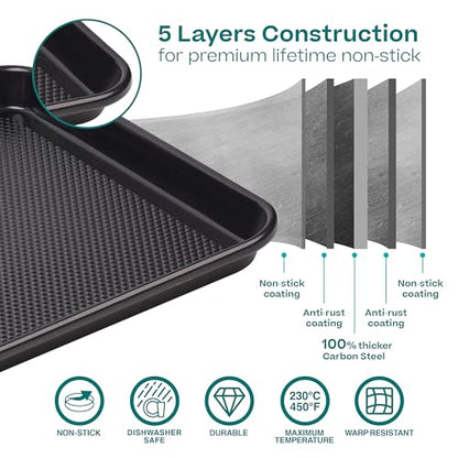 Baker's Secret Baking Sheet Pan Set, 3x Cookie Sheets for Oven, Diamond Texture Premium Air Flow Circulation, Set of 3 Baking Trays, Extra Thick 0.6mm with Diamond Base PFOA, PFOS, PTFE and PFAS free
