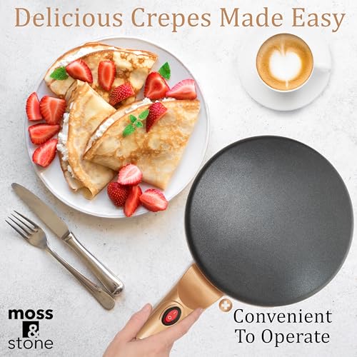 Moss & Stone Gold Electric Crepe Maker, 8" Portable Nonstick Crepe Pan