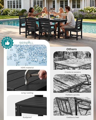 SERWALL Armless Outdoor Dining Set, Patio Dining Set for 6, Black
