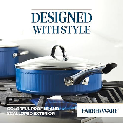 Farberware Style Nonstick Cookware Saute Pan with Lid, Dishwasher Safe, 3 Quart - Blue