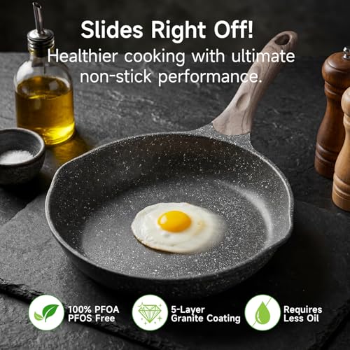 JEETEE 10 Inch Nonstick Frying Pan Stone Coating Cookware, Nonstick Omelette Skillet with Soft Touch Handle, Compatible with All Stoves