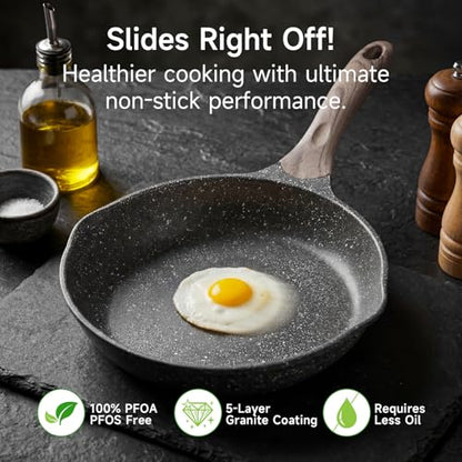 JEETEE 10 Inch Nonstick Frying Pan Stone Coating Cookware, Nonstick Omelette Skillet with Soft Touch Handle, Compatible with All Stoves