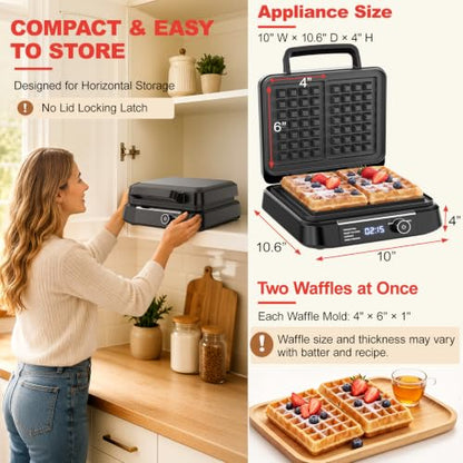 Waffle Maker, 8 Browning Levels Smart LED Digital Timer, Audible Ready Beep