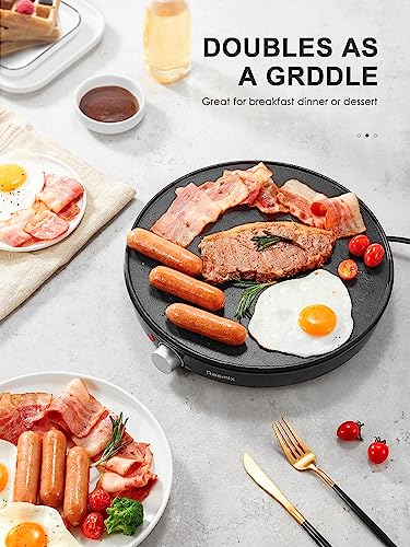Crepe Maker Machine, Reemix Compact Pancake Griddle Precise Temperature Control, Nonstick 12” Electric Griddle, Batter Spreader for Eggs, Pancakes, Omelets and Quesadillas (Black)