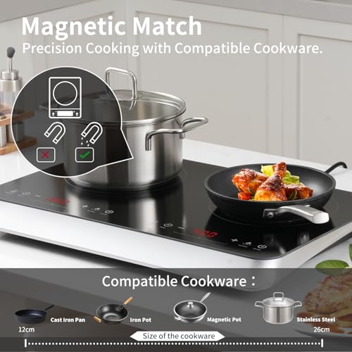 COOKTRON Portable Induction Cooktop 2 Burner, 1800W with Booster