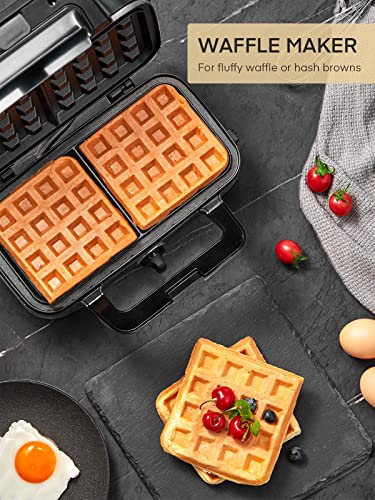 FOHERE Waffle Maker 3 in 1 with Removable Non-Stick Plates, 1200W