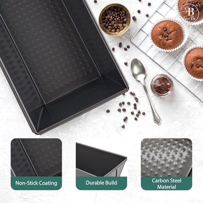 Fusion Bliss Premium 3-Piece Bread Loaf Pan Set – Nonstick Carbon Steel Loaf Tins for Baking – Rectangular Meatloaf Pan, Banana Bread Pan & Cake Mold – Heavy Duty Oven Bakeware