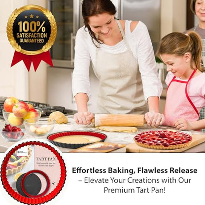 ISRAA ESSENTIALS Fluted Tart Pan 9 inch Removable Bottom-Round Oreo Tart Pan with Crust Shaper Ring-Nonstick Carbon Steel Tart Molds for Baking, Fruit Tart, Pies & Quiche Baking Dish