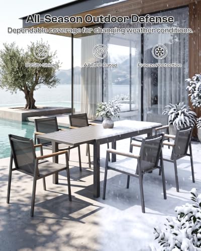 Vexwalx Aluminum Outdoor Dining Set for 6, 79" Expandable Table & Chairs