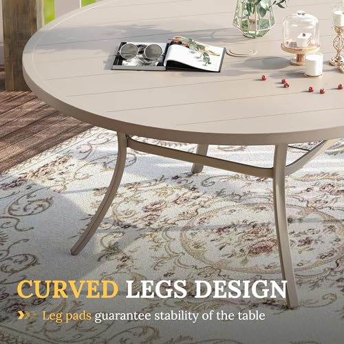 VICLLAX Patio Dining Set for 8, 9 Pieces Outdoor Furniture Includes 60" Round Patio Table with Umbrella Hole and 8 Outdoor Swivel Chairs for Lawn Garden, Sandshell Tabletop and Fabric
