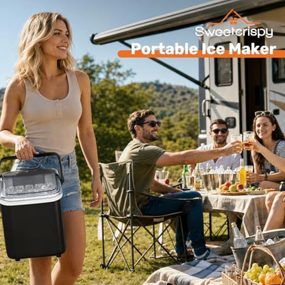 Sweetcrispy Countertop Ice Maker with Scoop, Basket and Handle, Portable Ice Machine 9 Cubes Ready in 6 Mins, 26.5lbs in 24Hrs, 2 Sizes for Home Kitchen Office Bar Party