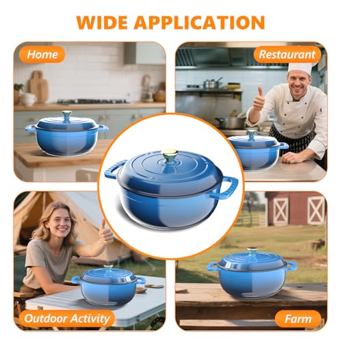 Bonnlo 7.5QT Round Dutch Oven, Enameled Cast Iron Dutch Oven Pot with Lid & Dual Handles, Oven Safe Up to 500° F, for Sourdough, Bread Baking, Stews and Roasting (Blue)