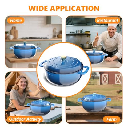 Bonnlo 7.5QT Round Dutch Oven, Enameled Cast Iron Dutch Oven Pot with Lid & Dual Handles, Oven Safe Up to 500° F, for Sourdough, Bread Baking, Stews and Roasting (Blue)