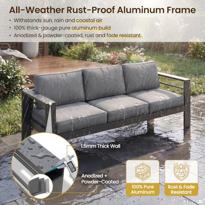 Aluminum Patio Sofa, 3.2" Armrest Outdoor Loveseat, Outside Couch for Patio