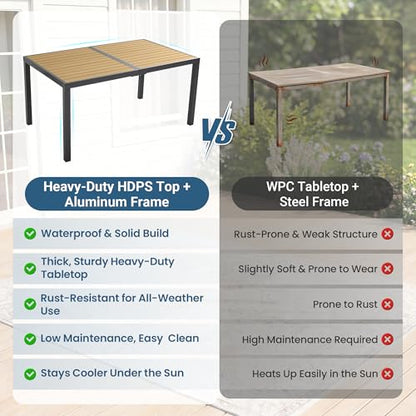 7-Pieces Aluminum Patio Table and Chairs for All-Weather, Patio Table Set with Heavy Duty HDPS Rectangular Table, Outdoor Patio Dining Furniture Set with Breathable Quick-Drying Textilene Chairs