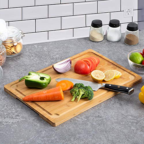 Extra Large Cutting Board, 17.6" Bamboo Cutting Boards for Kitchen with Juice Groove and Handles Kitchen Chopping Board for Meat Cheese board Heavy Duty Serving Tray, XL, Empune