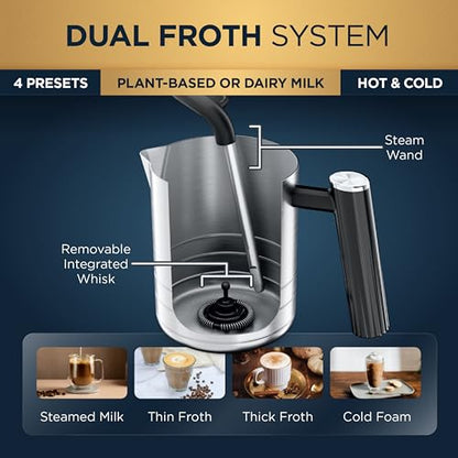 Ninja Luxe Café Premier 3-in-1 Espresso Machine, Drip Coffee, & Rapid Cold Brew | Built-in Coffee Grinder, Hands-Free Milk Frother, Assisted Tamper for Cappuccinos & Lattes | Stainless Steel | ES601