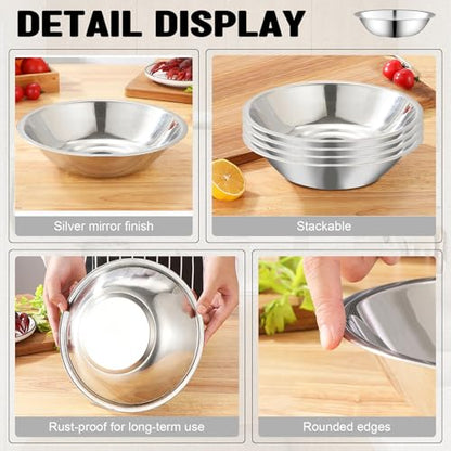 Odowalker 15 Pcs Stainless Steel Bowls Kitchen Metal Bowl with Flat 6.3 Inch Base Prep Bowls, Mixing Bowls Mirror Polish Metal Bowl Set for Meal Prep, Serving, Baking