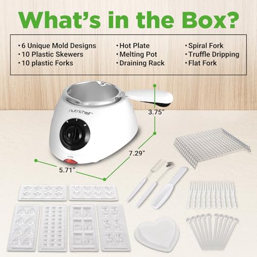 NutriChef Electric Fondue Pot | 25W Chocolate Melting Warmer | 8.8 Oz Capacity | Keep Warm Dipping Function & Removable Pot | Perfect for Melting Chocolate, Butter & Cheese | White