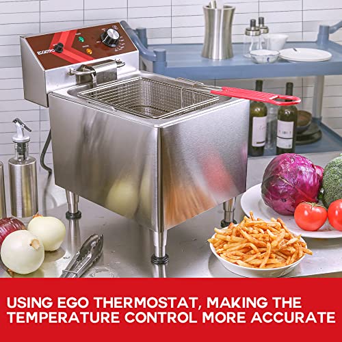 EGGKITPO Deep Fryer with Basket Commercial 12L Electric Countertop Fryer Stainless Steel Deep Fryers for Restaurant Home Use with Extra Large Frying Basket and Lid, 120V, 1800W