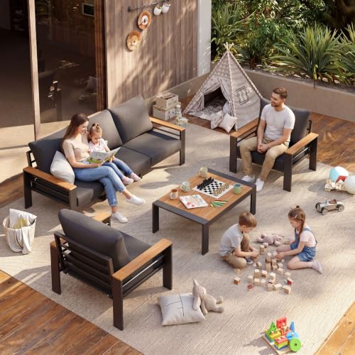Aoxun Patio Furniture Set, Aluminum Outdoor Furniture with Oversized Seats
