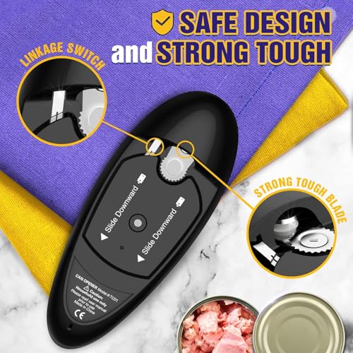 Battery Operated Electric Can Opener Fits Almost Size Can With Smooth Edge, Hands Free Electric Can Openers for Kitchen, Kitchen Gadgets Automatic Can Openers for Seniors, Arthritis Black