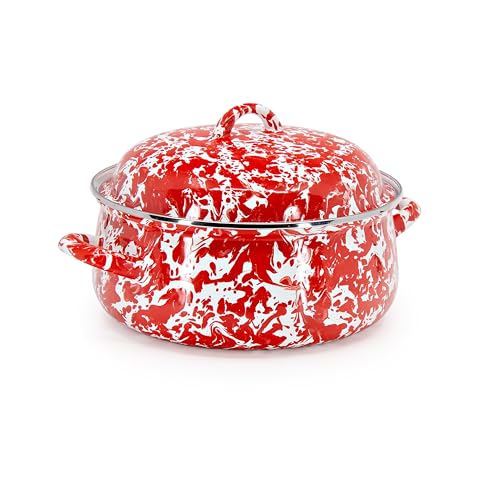 Golden Rabbit Enamelware Dutch Oven, 4 quart, Red Swirl