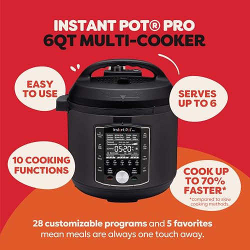 Instant Pot Pro 10-in-1 Pressure Cooker, Slow Cooker, Rice/Grain Cooker, Steamer, Sauté, Sous Vide, Yogurt Maker, Sterilizer, and Warmer, Includes App With Over 800 Recipes, Black, 6 Quart