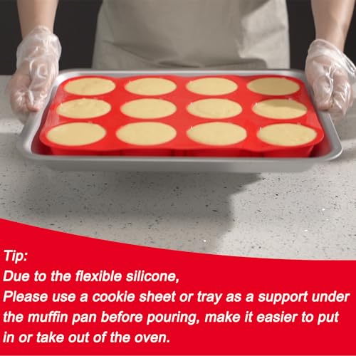 Redfly 2 Pack Silicone Muffin Pans for Baking & Cupcake Pan - 12 Cup Regular Size Silicone Molds, BPA Free Egg Bites Mold