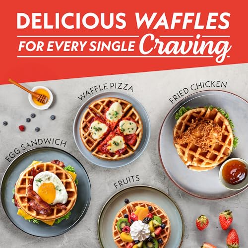 Gourmia Belgian Waffle Maker – Compact Design with Upright Storage, Adjustable Browning, and Easy-Clean Nonstick Ceramic Plates, Stainless Steel