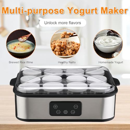 Automatic Yogurt Maker 12 180ml Jars Digital Yogurt Maker Machine Adjustable Temperature 48H Time Control for Fresh Homemade Yogurt Dessert, Led Display Multi-Function 2160ml Electric Yogurt Machine