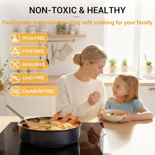 Ammeloo 21-Piece Ceramic Pots and Pans Set Non Stick with Detachable Handles and Egg Frying Pan, Non-Toxic Cookware, Induction Ready, Oven Safe, Stackable for Storage, Black Speckled