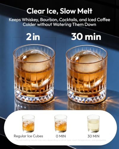 EUHOMY 2" Ice Ball Maker Countertop, 4Pcs in 40Mins, 144Pcs/day, Self-Cleaning Sphere Ice Maker with Crystal Clear Ice, Round Ice Cube Maker Machine for Whiskey & Bourbon