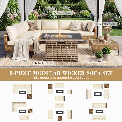 UDPATIO Patio Furniture Set, 8 Piece Modular Outdoor Furniture Set, Beige