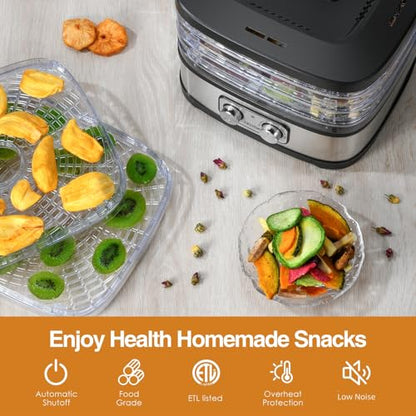 OSTBA Food Dehydrator, Dehydrator for Food and Jerky, Fruits, Herbs, Veggies, Temperature Control Electric Food Dryer Machine, 5 BPA-Free Trays Dishwasher Safe, 240W, Recipe Book Included