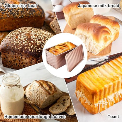 XIRUOXINKEMAO 2 PCS Pullman Loaf Pan With Lid, 2.2 LB/1 LB Sandwich Bread Loaf Pan, Non-Stick Bread Loaf Baking Pan With Lid, for Baking Bread, Sandwiches and Toast