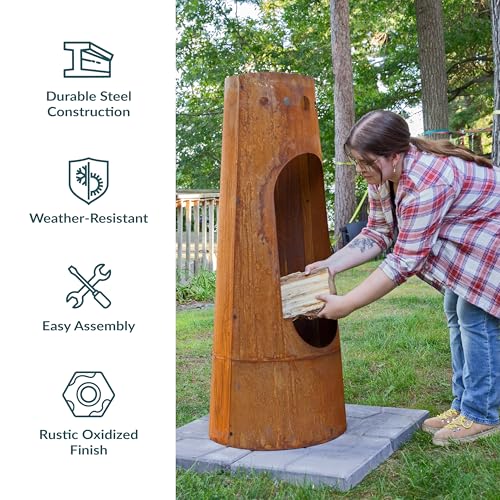 Sunnydaze Santa Fe 50-Inch Chiminea Outdoor Fire Pit - Wood-Burning Chiminea Outdoor Fireplace with Wood Grate - Rustic Patina Finish