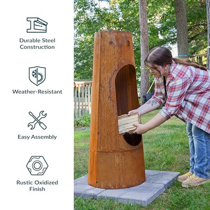 Sunnydaze Santa Fe 50-Inch Chiminea Outdoor Fire Pit - Wood-Burning Chiminea Outdoor Fireplace with Wood Grate - Rustic Patina Finish
