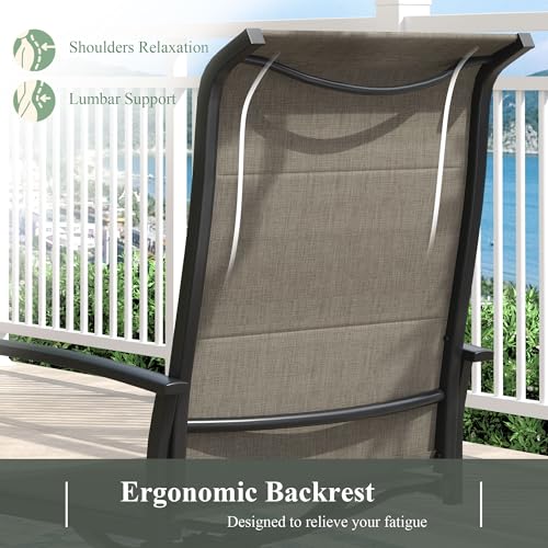 ARKOST Outdoor Dining Set for 6, 59.2" Outdoor Dining Table with Umbrella Hole and Padded Textilene Patio Swivel Chairs, 7 Pieces Patio Table and Chairs Set for Garden Backyard, Mixed Brown and Black