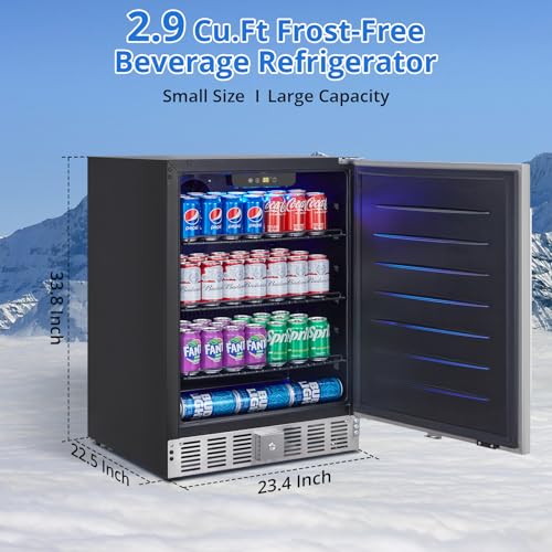 Garvee Beverage Refrigerator 24 in, Weather Proof Stainless Steel Beverage Fridge for Outdoor Kitchen and Patio, Indoor/Outdoor Beverage Cooler for 180 Cans, Built-in/Freestanding