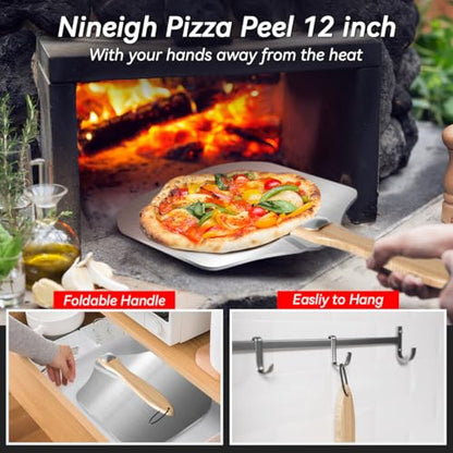 Gyreuni 4 PCS Rectangle Pizza Stone Set, 20" Large Pizza Stone for Oven and Grill with Pizza Peel, Pizza Cutter & Brush, Baking Stone for Pizza, Bread,BBQ
